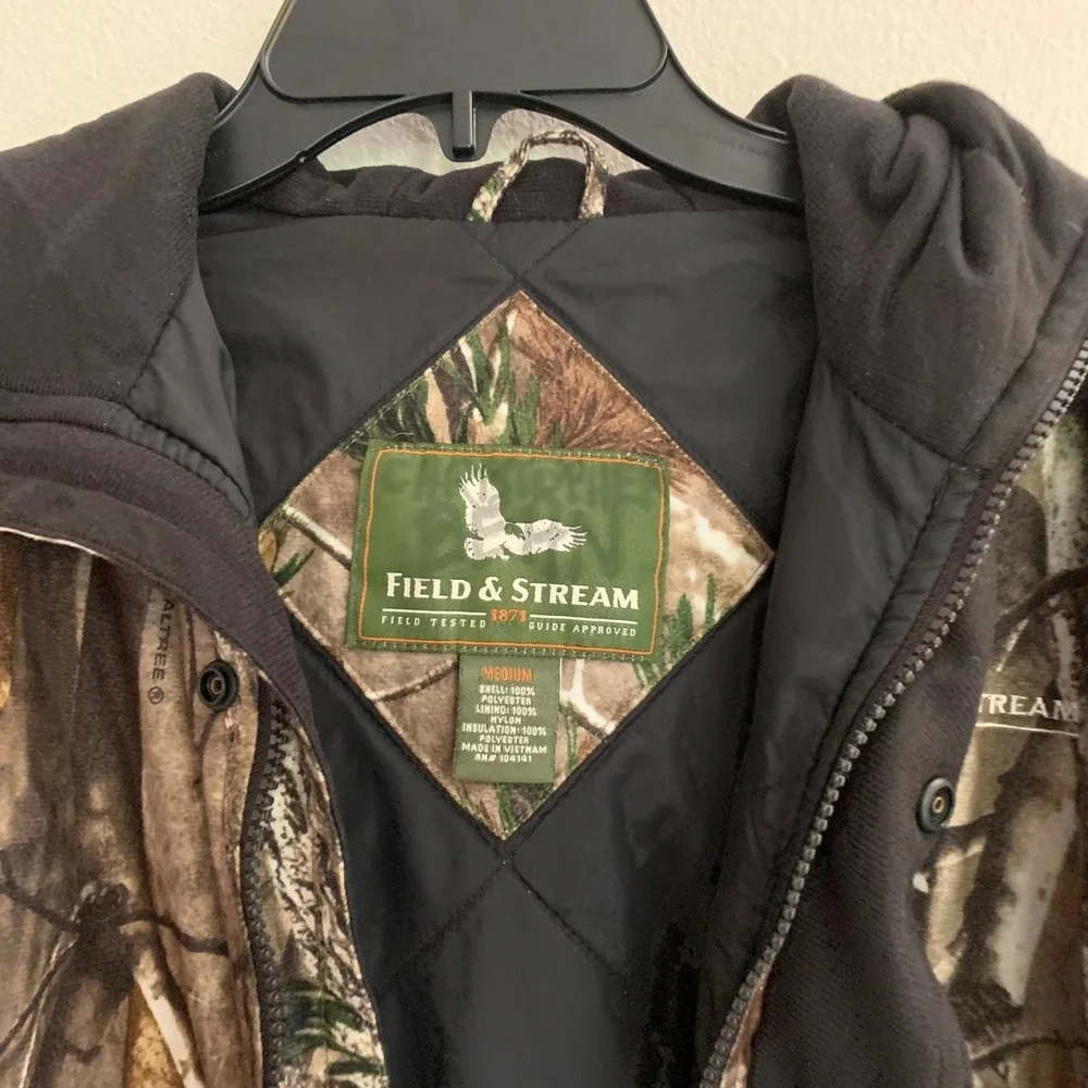 Field &‎ Stream Boys Medium Camo Jacket Hooded Realtree Quilted Hunting